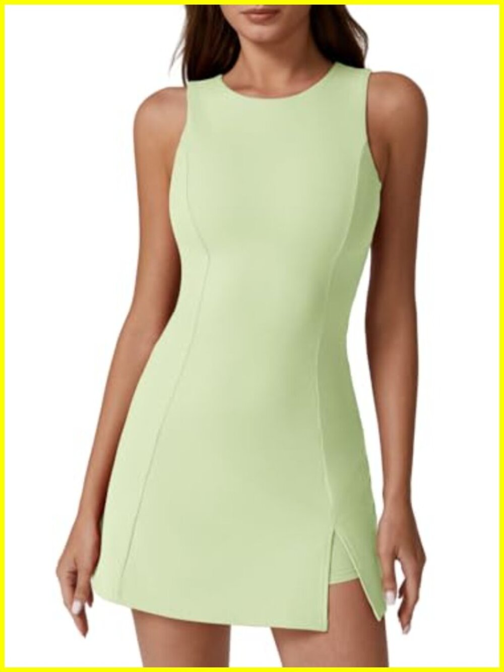 Crew Neck Tennis Dress Sleeveless Side Slit Athletic Dress Built-in Shorts